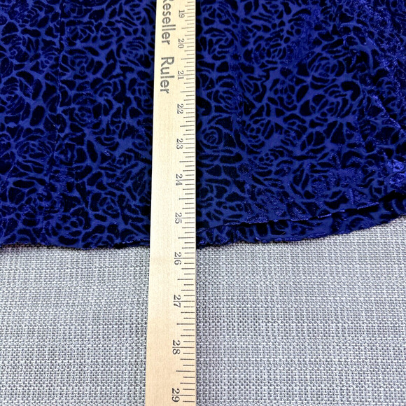 Merona Burnout Top Womens Large Blue Roses Mother of‎ Pearl Buttons Sheer Silk - Picture 5 of 8